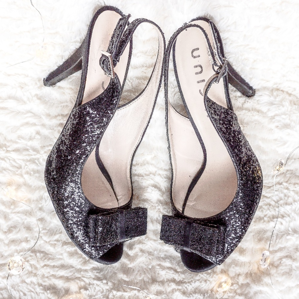 Black Glitter Peep Toe Slingbacks